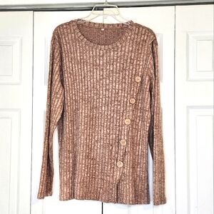 Ribbed Knit Sweater with Button Detail